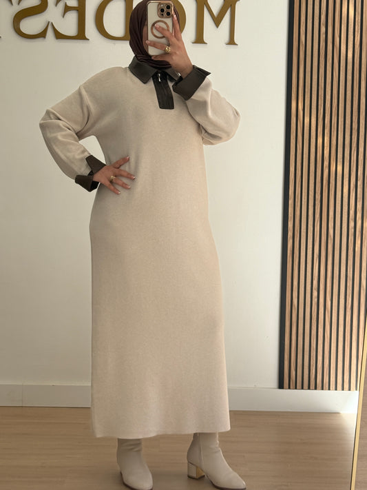 VESTIDO CON DETALLES DE CUERO